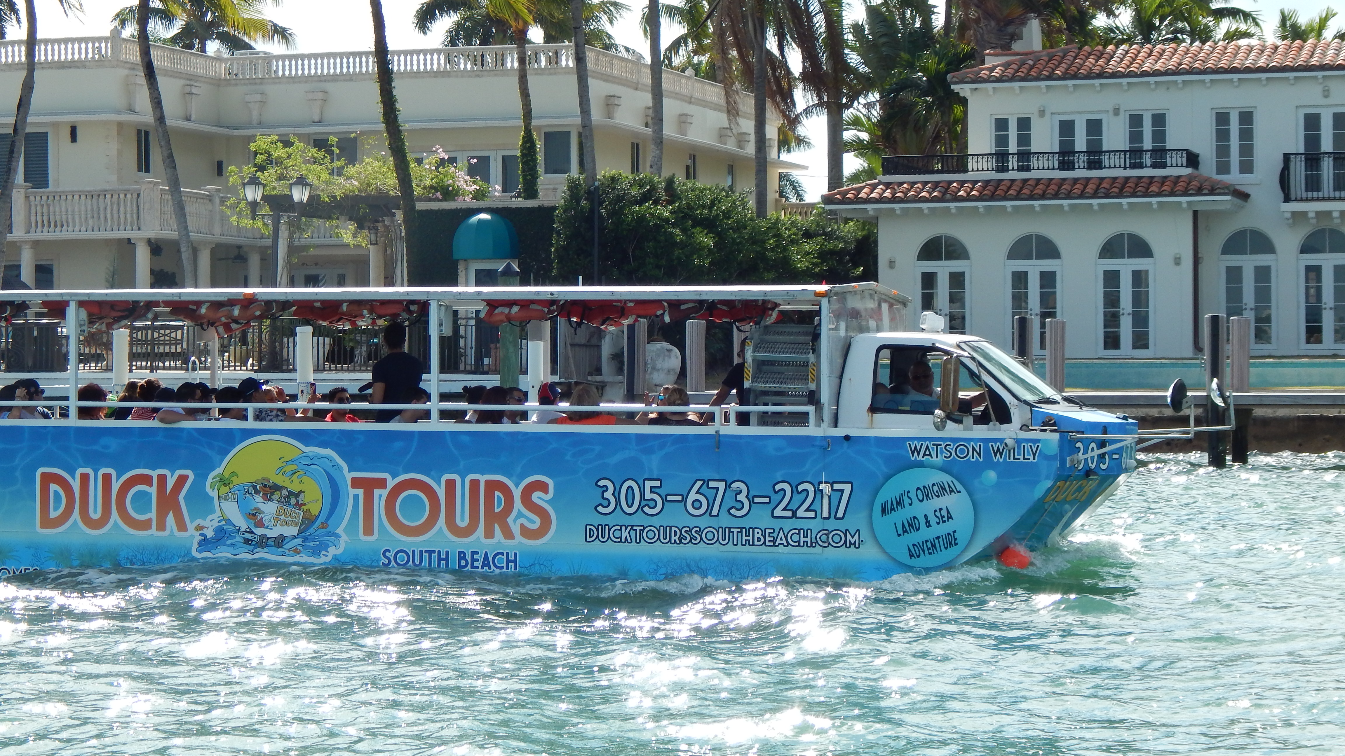 Duck Tour vehicle splashing into Biscayne Bay